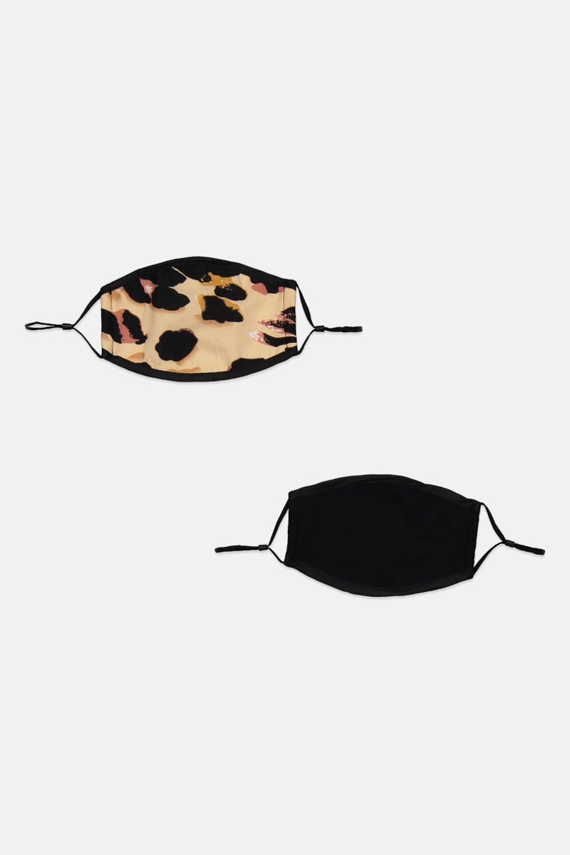 DesignB London 2 Pcs Printed And Plain Face Mask, Multicolor - Image 1